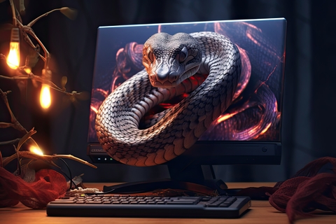 A snake coming out of computer screen